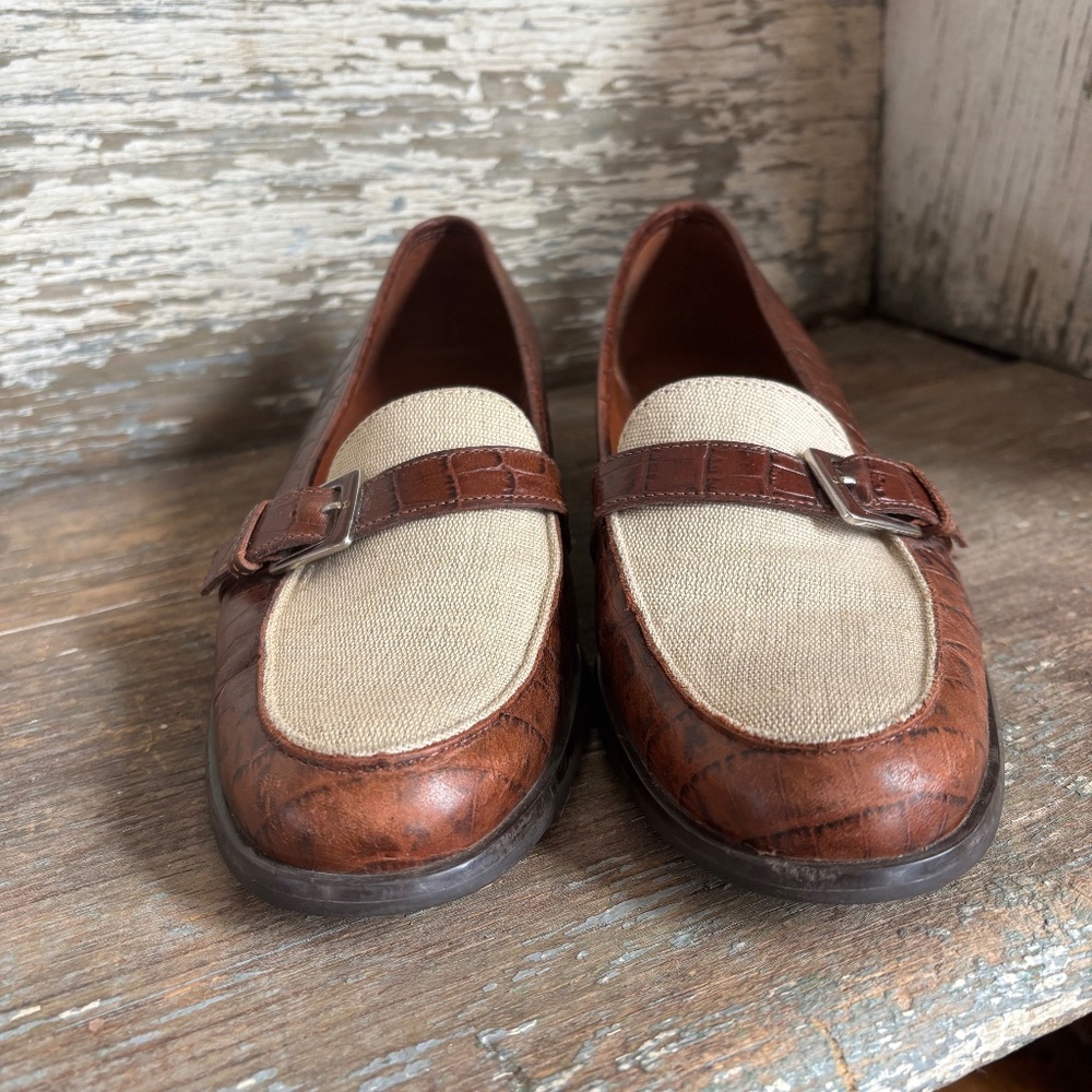 Etienne Aigner Classic Leather and Canvas Woman’s Loafers Brown/Tan Size 8